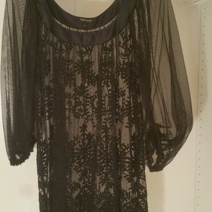 Karen Kane Black Lace and Satin Top